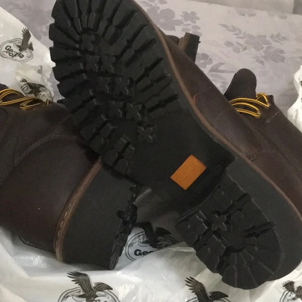 Georgia Boot Brown Work Boots with Yellow Laces